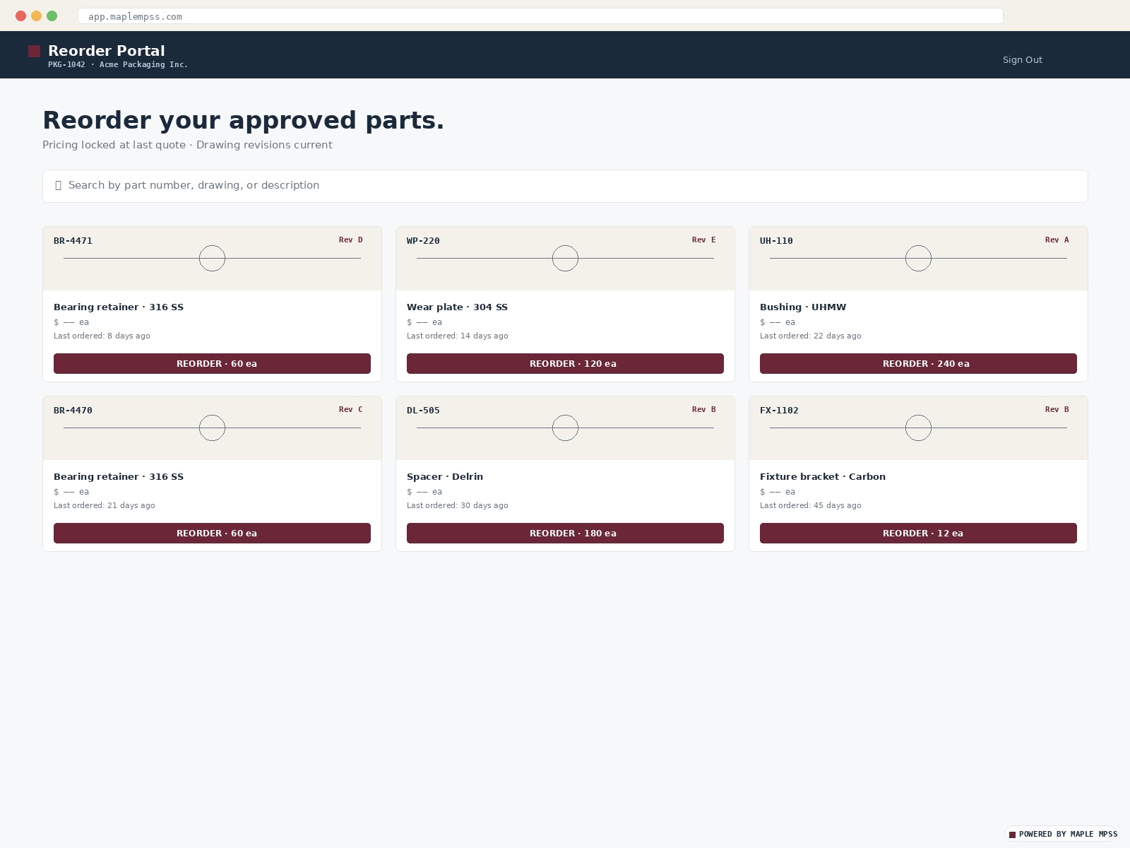 Customer reorder portal — representative interface